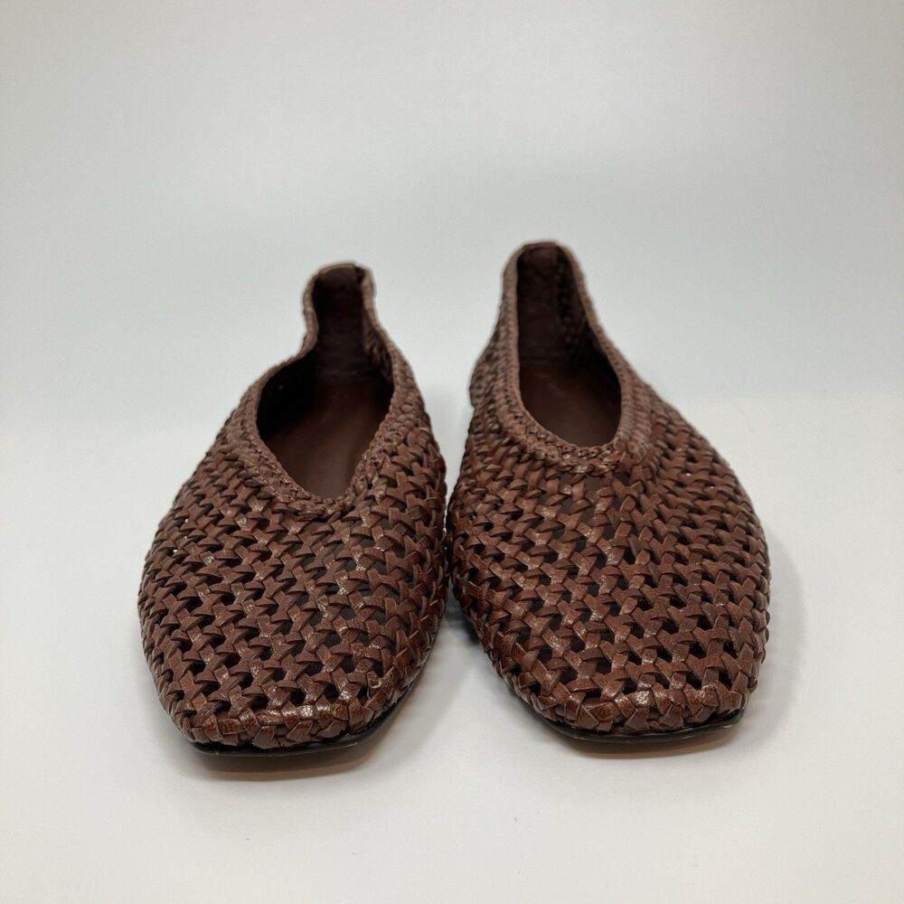 Madewell Ballet Flats Women 9 Brown Leather Mylie Woven Square Toe NU884 - Picture 4 of 12